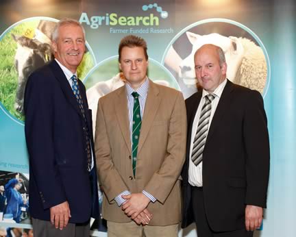 James Campbell, left, chairman, welcomes new trustees John Martin, centre, from Greyabbey and Oisin Murnion of Kilkeel to the AgriSearch Board