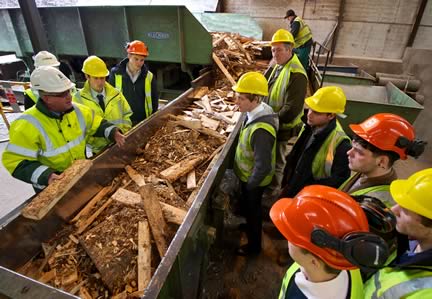 forestry students from Newton Rigg College visiting the premises of AW Jenkinson Forest Products in Penrith. Richard Palmer, the company's Commercial Director is seen explaining the processes to the students